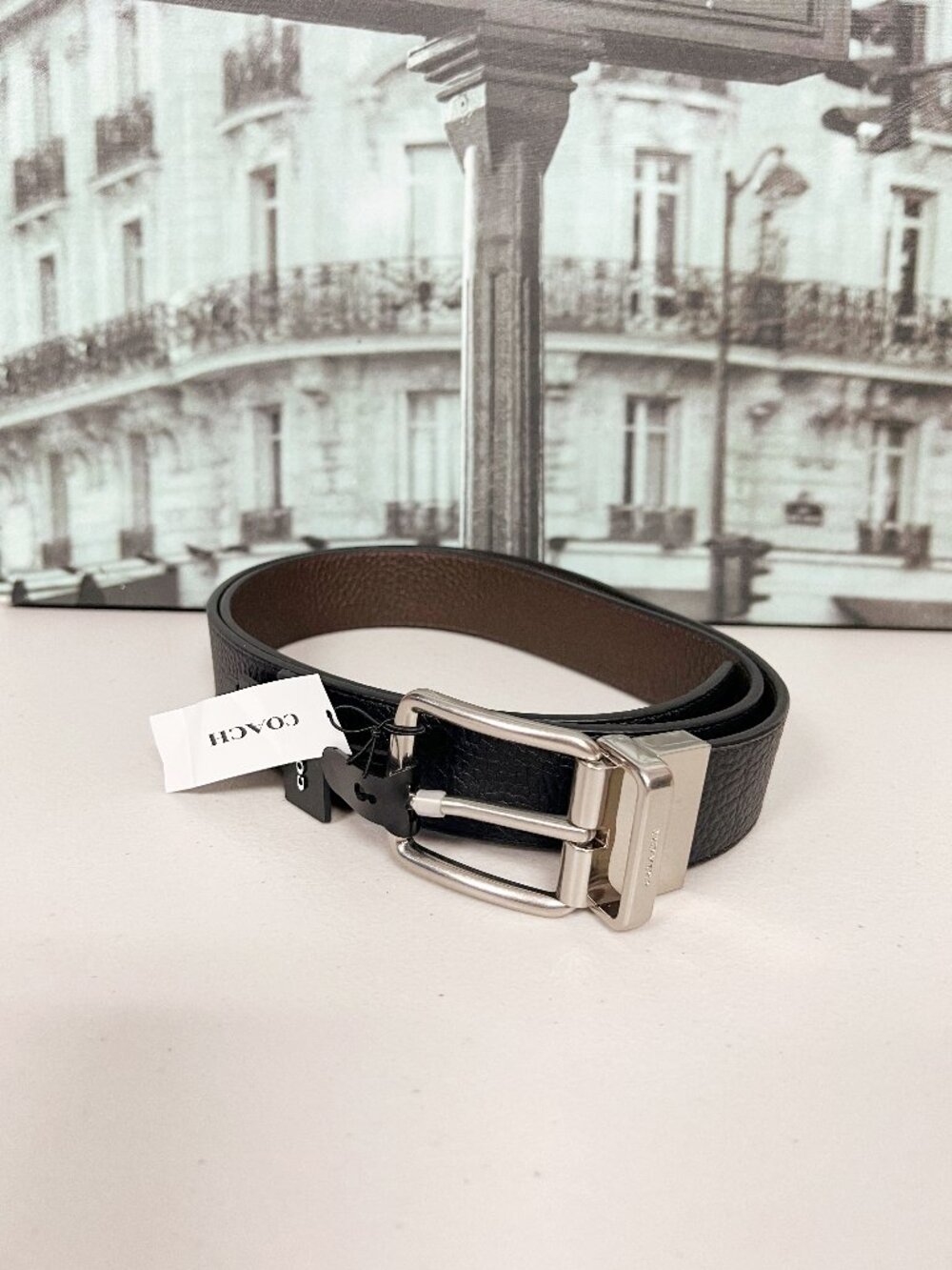 Coach 64840 Double-Sided Pin Buckle Leather Belt Black